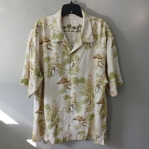 Tommy Bahama Mens Size XL Penguin Holiday Shirt 100%‎ Silk Button Down Shirt Tan
